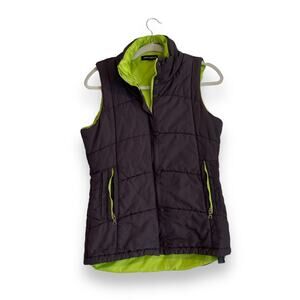 Womens Under Armor Charcoal Grey Safety Green Full Zip Puffy Vest Size Medium